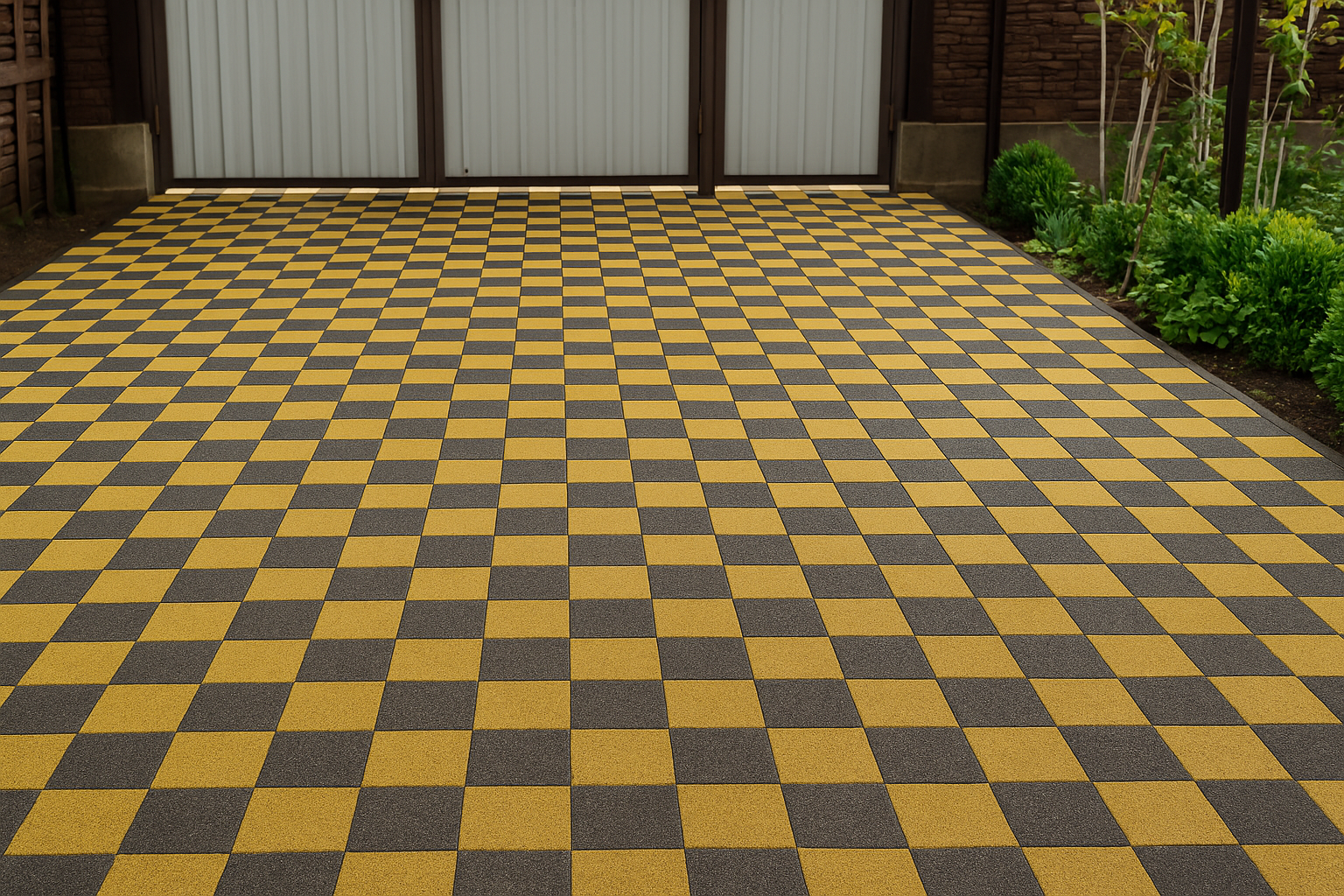 Укладання тротуарної плитки Бруківка (Цегла) коричнева та жовта